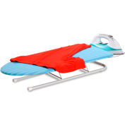 Deluxe Tabletop Ironing Board w/Retractable Iron Rest, White Frame/Aqua Blue Cover, 0.6MM Wood Top
