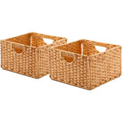 Seville Classic Foldable Handwoven Cube Storage Basket 2 Pack, Natural/Brown
