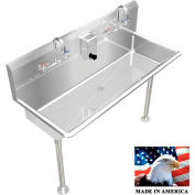 Stainless Steel Sink, 2 Stations w/Manual Faucet, Straight Legs 40" L X 20" W X 8" D