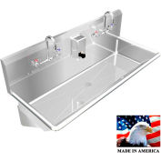 Stainless Steel Sink, 2 Station w/Manual Faucets Wall Mounted 48" L X 20" W X 8" D