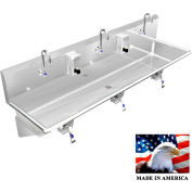 Stainless Steel Sink, 3 Station w/Knee Valve Operated Faucets, Wall Brackets 72"L X 20"W X 8"D