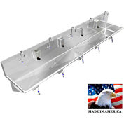 Stainless Steel Sink, 5 Users w/Knee Operated Valves, Wall Mounted 120" L X 20" W X 8" D