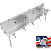 Stainless Steel Sink, 5 Users w/Knee Operated Valves, Straight Legs 120" L X 20" W X 8" D