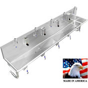 Stainless Steel Sink, 5 Users w/Knee Operated Valves, Round Tube Mounted 120" L X 20" W X 8" D