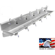 Stainless Steel Sink, 6 Users w/Knee Operated Valves, Wall Mounted 132" L X 20" W X 8" D