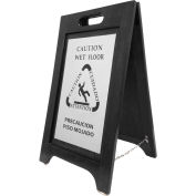 Wooden Bilingual Wet Floor Sign - Black Finish - Nickel Plate - Pkg Qty 2