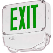 Hubbell CWC2GW-CT LED Combo Exit/Emerg Light, Wet Listed, Green Letters, White, Dual Face, Cold Temp