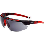 Uvex® Avatar Hydroshield Glasses, Red Frame, Gray Lens, Scratch-Resistant, Hard Coat, Anti-Fog