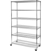 6-Tier UltraDurable Mobile Wire Shelving - Commercial Grade NSF Steel 48"L x 18"W x 75"H - Plated