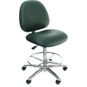 Heavy Duty Clean Room Stool - Vinyl - High Back - Aluminum Base - Gray