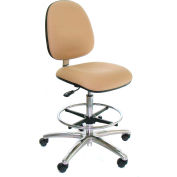 Heavy Duty Clean Room Stool - Vinyl - Mid Back - Aluminum Base - Gray