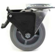 Heavy Duty Swivel Caster 8" Poly Wheel Total Lock Brake, Delrin Bearing, 4"x4-1/2" Plate, Black