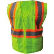 Enguard Class 2 Safety Vest with Zipper Closure, 6 Pockets, Polyester Mesh, Lime, 4XL