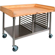 John Boos BAK03 Mobile Maple Top Prep Table - Stainless Steel Legs Shelf and Pan Rack72"W x 30"D