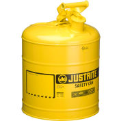Justrite® Type I Steel Safety Can, 5 Gallon (19L), Self-Close Lid, Yellow, 7150200