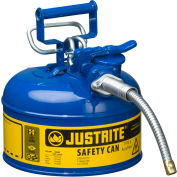 Justrite® Type II AccuFlow Steel Safety Can, 1 Gal., 5/8" Metal Hose, Blue, 7210320