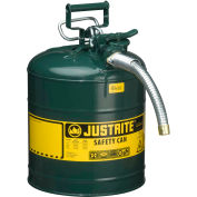 Justrite® Type II AccuFlow Steel Safety Can, 5 Gal., 1" Metal Hose, Green, 7250430