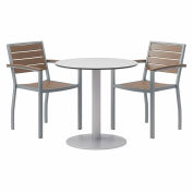 KFI 3-Piece Outdoor Dining Set, 30"W x 29"H Table, Gray w/ Silver Frame