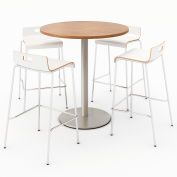 KFI 36" Round Bistro Table & 4 Barstool Set - River Cherry Table Top with White Stools