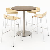 KFI 36" Round Bistro Table & 4 Barstool Set - Studio Teak Table Top with Natural Stools