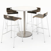 KFI 36" Round Bistro Table & 4 Barstool Set - Designer White Table Top with Espresso Stools