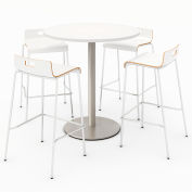 KFI 36" Round Bistro Table & 4 Barstool Set - Designer White Table Top with White Stools