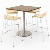 KFI 36" Square Bistro Table & 4 Barstool Set - Studio Teak Table Top with Natural Stools