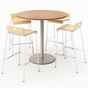 KFI 42" Round Bistro Table & 4 Barstool Set - River Cherry Table Top with Natural Stools