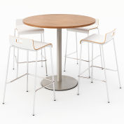 KFI 42" Round Bistro Table & 4 Barstool Set - River Cherry Table Top with White Stools