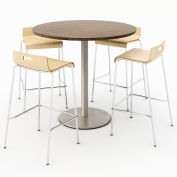 KFI 42" Round Bistro Table & 4 Barstool Set - Studio Teak Table Top with Natural Stools