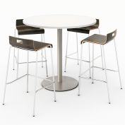 KFI 42" Round Bistro Table & 4 Barstool Set - Designer White Table Top with Espresso Stools