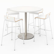 KFI 42" Round Bistro Table & 4 Barstool Set - Designer White Table Top with White Stools