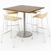 KFI 42" Square Bistro Table & 4 Barstool Set - Studio Teak Table Top with Natural Stools