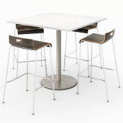 KFI 42" Square Bistro Table & 4 Barstool Set - Designer White Table Top with Espresso Stools