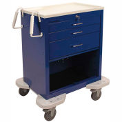 Lakeside® C-324-P2K-1B Classic 3 Drawer Medical Anesthesia Cart, Key Lock, Blue