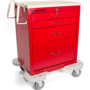 Lakeside® C-424-K-1R Classic 4 Drawer Medical Emergency Cart, Red, Key Lock