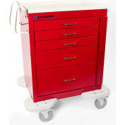 Lakeside® C-524-B-1R Classic 5 Drawer Medical Emergency Cart, Red, Breakaway Lock