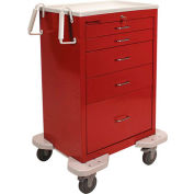 Lakeside® C-530-K-1R Classic 5 Drawer Medical Emergency Cart, Red, Key Lock