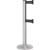 Lavi Industries Beltrac® Retractable Dual Belt Barrier, 40" Silver Post, 13' Silver/Black Belt