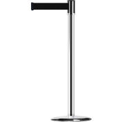 Tensabarrier Crowd Control, Queue Stanchion Post, Pol Chrome W/ 7.5' Black Retractable Belt Barrier