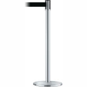 Tensabarrier Safety Crowd Control, Queue Stanchion Post, Satin Chrome W/ 7.5' Black Retractable Belt