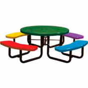 46" Round Child's Picnic Table, Perforated Metal, In-Ground Mount, Multi Colors