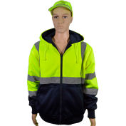 Petra Roc 20 Oz. Reversible Zip-Up Hooded Sweatshirt, ANSI Class 3, Lime/Navy, M, LNRVDWZHSW-C3-M