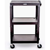 Luxor Adjustable-Height Steel AV Cart, Black, 24"L x 18" W x 24" to 42"H , 300 LBS Capacity