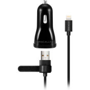 Macally Apple MFI Certified Car Charger with Detachable Lightning Cable for iPad & iPhone, Black