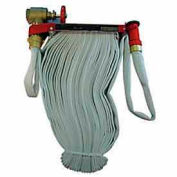Fire Hose Pin Rack Unit - 1-1/2 In. X 50 Ft Hose - Brass Nozzle - Steel - Red