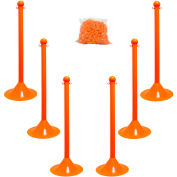 Mr. Chain 71012-6 Plastic Stanchion Kit, Orange,6pk 50' of 2" Chain, 2" Pole, 14" Base, 41"H