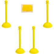 Plastic Stanchion Kit - Yellow - 4pk 30' of 2" HD Chain W/ C-Hooks Incl. - 3" Pole, 16" Base, 41"H