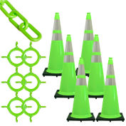 Mr. Chain 93277-6 Traffic Cone & Chain Kit with Reflective Collars, Safety Green, 93277-6
