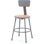 NPS Heavy Duty Stool with Backrest - Round - Hardboard - 24"H - Gray